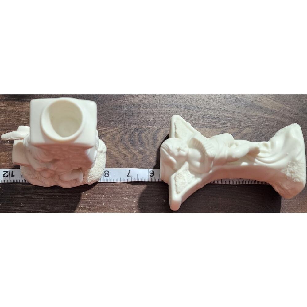 Set of 3 Angel Cherubs White Bisque Porcelain Christmas JOY Candle Holder - Picture 9 of 9